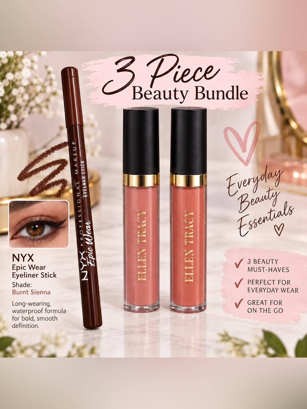 3-Piece Beauty Bundle – NYX + Ellen Tracy